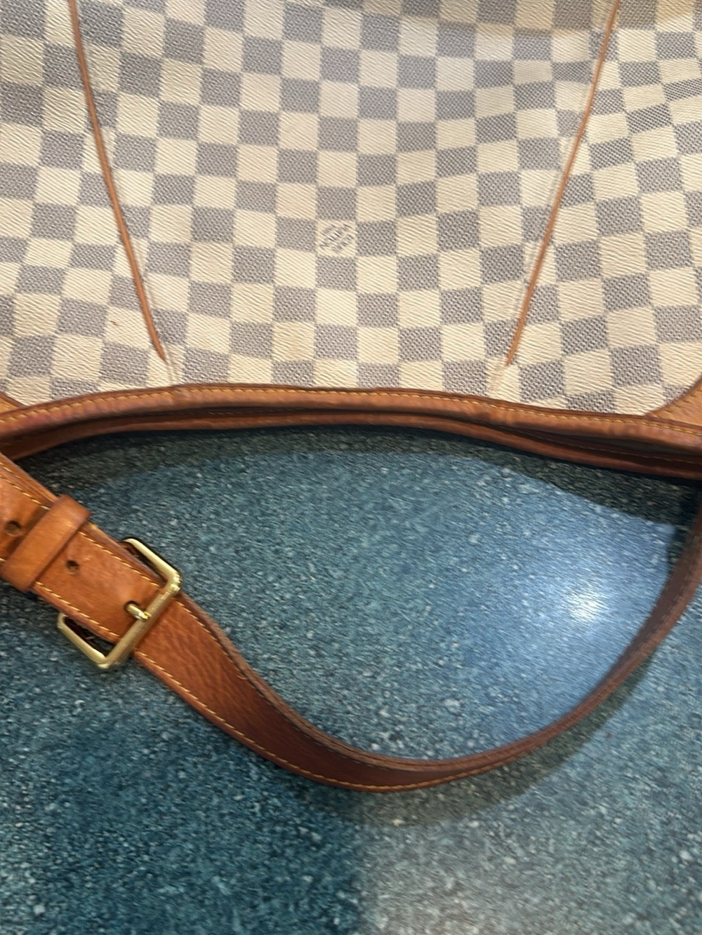 Louis Vuitton Damier Azur Canvas Shoulder Bag with Tan Leather Trim - Picture 4 of 7